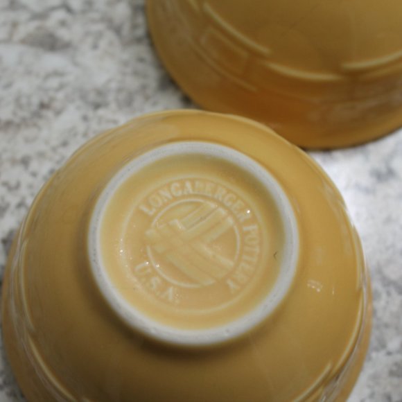 Longaberger Dessert Bowls with Wrought Iron Caddy Server Stand Butternut Yellow - Picture 8 of 8